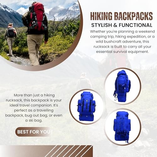 SiXsigma Sports 120L Extra Large Travel Camping Backpack, Navy/ Blue-4