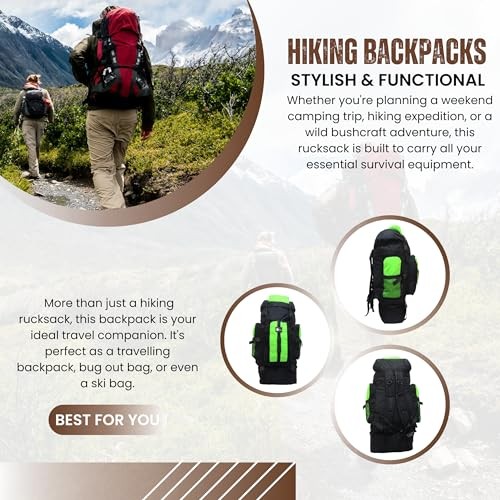 SiXsigma Sports 120L Extra Large Travel and Camping Backpack, Green/Grey-4