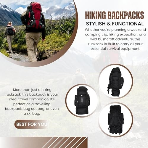 SiXsigma Sports 120L Extra Large Travel and Camping Backpack, Black-grey-4