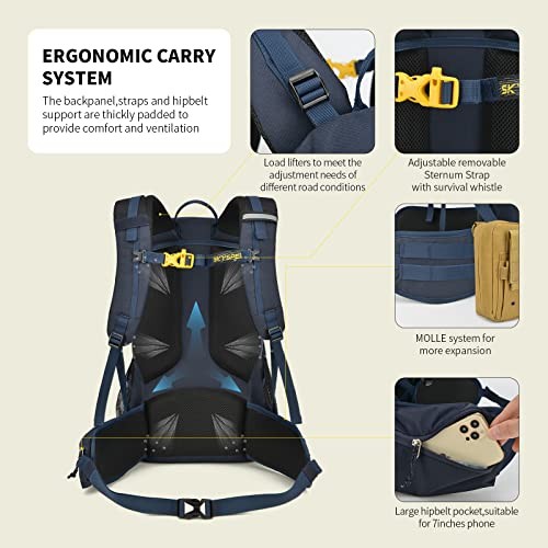 SKYSPER 35L Rucksack Hiking Backpack, Navyblue, 31cm x 22cm x 52cm-3