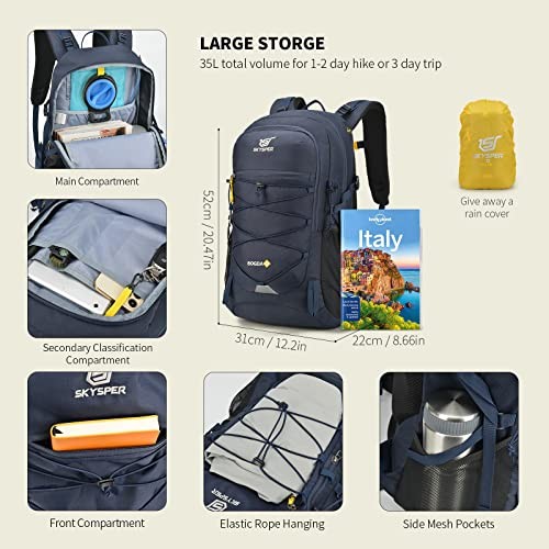 SKYSPER 35L Rucksack Hiking Backpack, Navyblue, 31cm x 22cm x 52cm-5