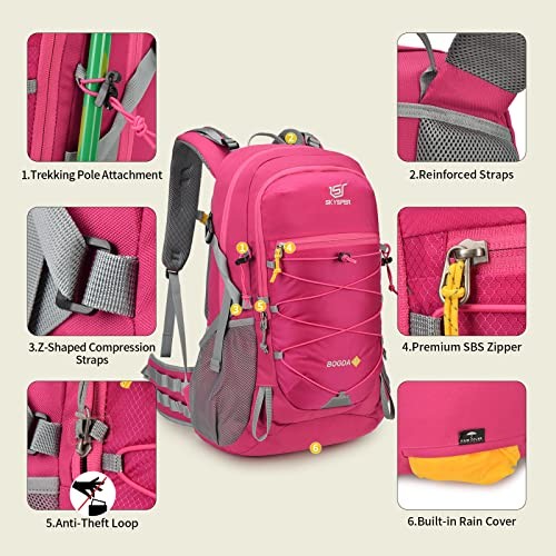 SKYSPER BOGDA35 35L Hiking Backpack, Rosered, 31cm x 22cm x 52cm-4