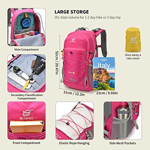 SKYSPER BOGDA35 35L Hiking Backpack, Rosered, 31cm x 22cm x 52cm-5