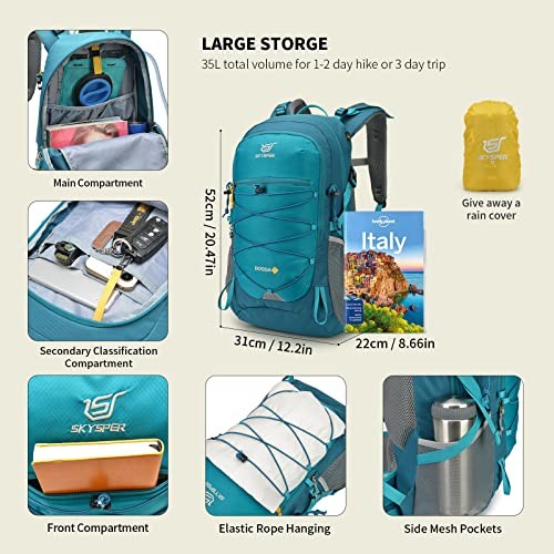 SKYSPER 35L Rucksack Hiking Backpack, Cyan, 31cm x 22cm x 52cm-6