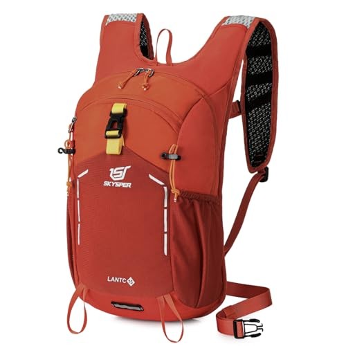 SKYSPER 15L Small Hiking Backpack, Orange Daypack with Chest and Waist Strap
