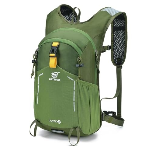 SKYSPER Small Hiking Backpack 20L Travel Rucksack, Green, with Chest and Waist Strap