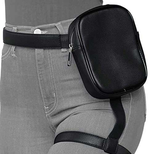 Otcmuky Thigh Harness Leg Bag for Women, Black PU Leather Drop Leg Pouch