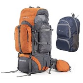 Tripole Walker 65L + 20L Hiking Backpack with Day Pack and Laptop Compartment, Orange