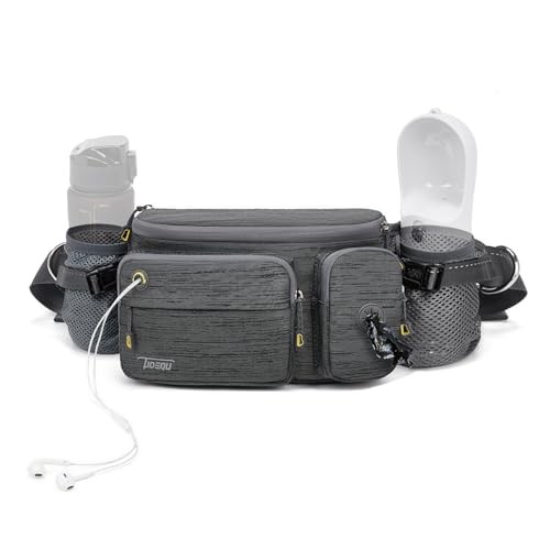 TUDEQU Dog Large Walking Waist Bag with Two Bottle Holders, Dark Grey