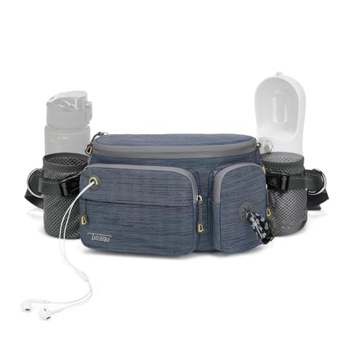 TUDEQU Grey Blue Walking Waist Bag with 2 Bottle Holders