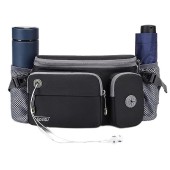 TUDEQU Black Large Walking Waist Bag with 2 Bottle Holders
