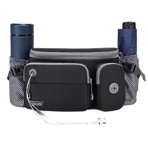 TUDEQU Black Large Walking Waist Bag with 2 Bottle Holders