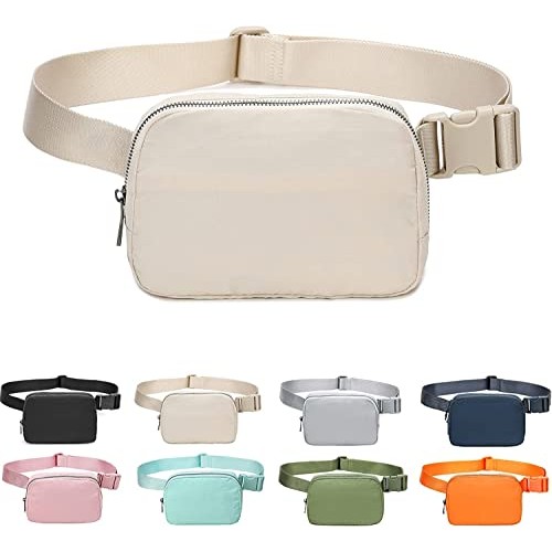 IDAHSOR Unisex Mini Belt Bag, Adjustable Crossbody Waist Bag, Beige