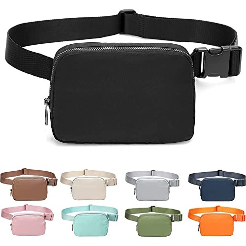 IDAHSOR Unisex Mini Belt Bag, Adjustable Crossbody Waist Bag, Black