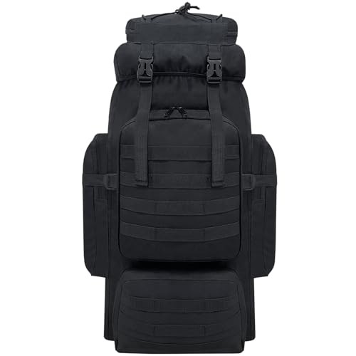 Vaupan 80L Hiking Backpack, Waterproof MOLLE Military Tactical Rucksack, Black-umolle