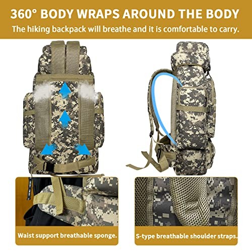 Vaupan 80L Hiking Backpack, Waterproof Molle Rucksack, Green (Midori) / Cha-iro-4