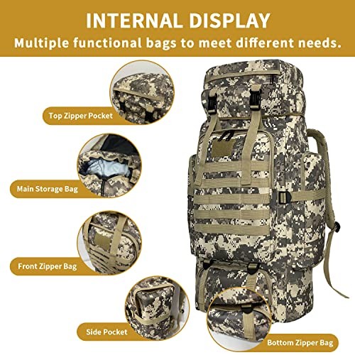 Vaupan 80L Hiking Backpack, Waterproof Molle Rucksack, Green (Midori) / Cha-iro-5