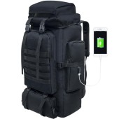 Vaupan 80L Hiking Backpack with USB Charging Port, Waterproof MOLLE Rucksack, Black