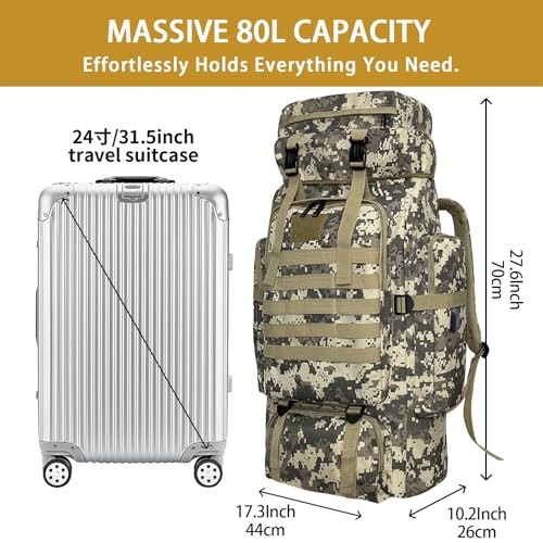 Vaupan 80L Hiking Backpack with USB Charging Port, City Camo-2
