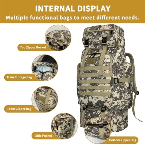 Vaupan 80L Hiking Backpack with USB Charging Port, City Camo-5