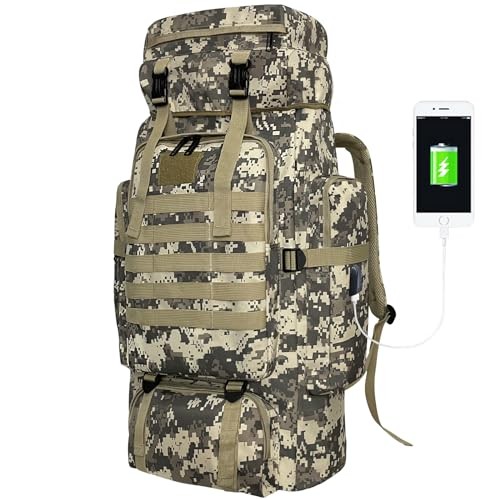 Vaupan 80L Hiking Backpack with USB Charging Port, City Camo