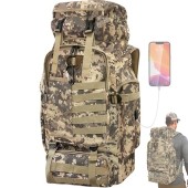 Vaupan 80L Hiking Backpack with USB Charging Port, MOLLE Rucksack, City Camo-Biner