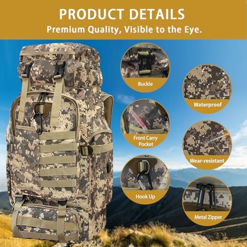 Vaupan 80L Hiking Backpack with USB Charging Port, MOLLE Rucksack, City Camo-Biner-3