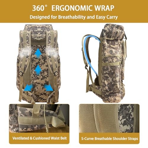 Vaupan 80L Hiking Backpack with USB Charging Port, MOLLE Rucksack, City Camo-Biner-4