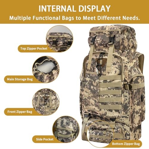 Vaupan 80L Hiking Backpack with USB Charging Port, MOLLE Rucksack, City Camo-Biner-5
