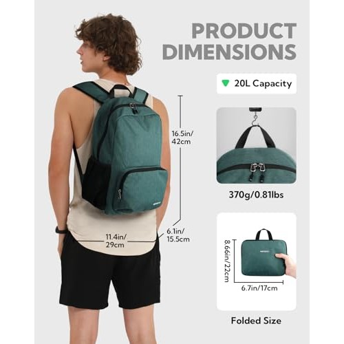Waterfly 20L Foldable Backpack Daypack, Green-1