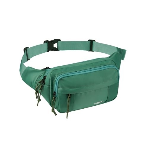 Waterfly Large Fanny Pack Waist Pack, 5 Zipper Pockets, Adjustable Strap, Light Green