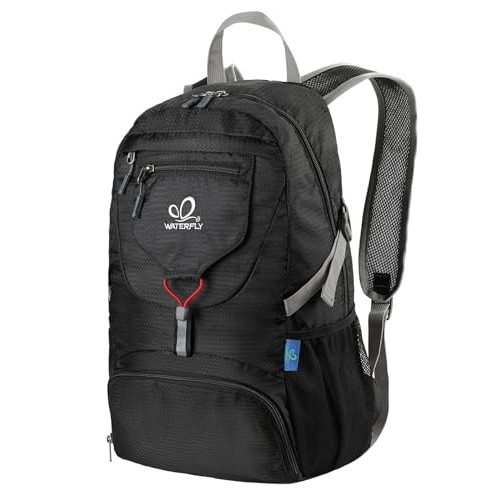 Waterfly Ultra Lightweight Foldable Backpack 20L, Black Packable Rucksack Daypack