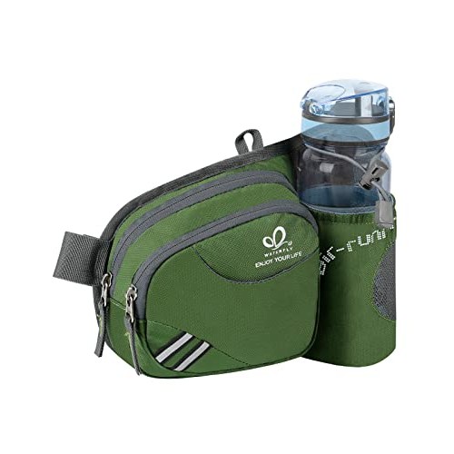 Waterfly Army Green Waist Pack, Size S, with Bottle Holder