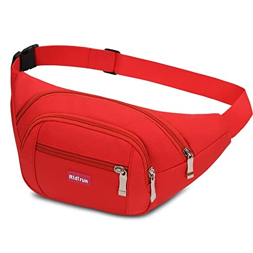 Ridirun Red waterproof waist bag for hiking, running and travel