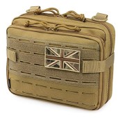 WYNEX Tactical Molle Admin Pouch, Khaki, Size M, Laser Cut Design with Map Pocket and UK Flag Patch