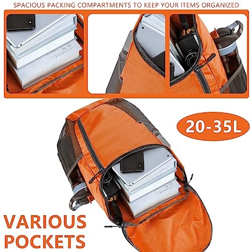 Yoolly Lightweight Foldable Waterproof Backpack, Orange-3