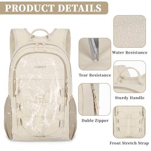 ZOMFELT Small Hiking Backpack 15L Lightweight Foldable Rucksack, Beige, M-2