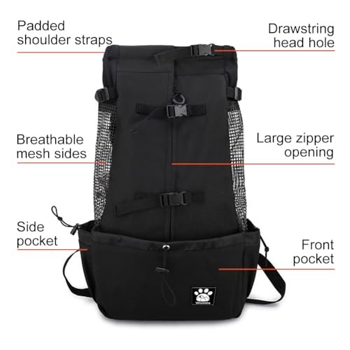 Woolala Black S Dog Carrier Bag, Drawstring Head-Out Pet Backpack-3