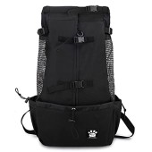 Woolala ventilated dog carrier backpack with drawstring head-out design, M, black