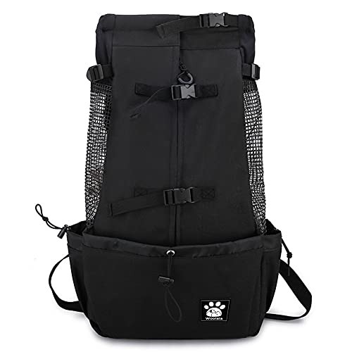 Woolala ventilated dog carrier backpack with drawstring head-out design, M, black