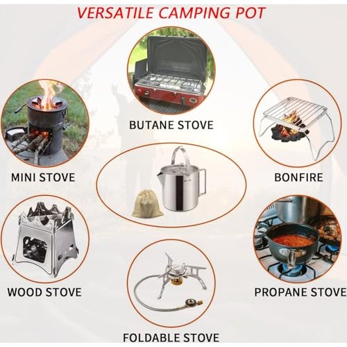 ZLWENA 1.2L Stainless Steel Camping Pot Tea Kettle-2