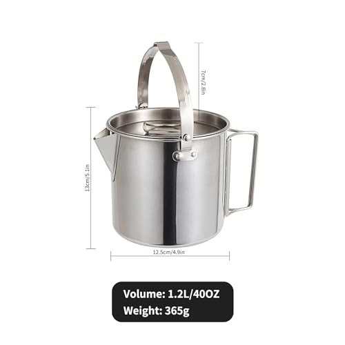 ZLWENA 1.2L Stainless Steel Camping Pot Tea Kettle-3