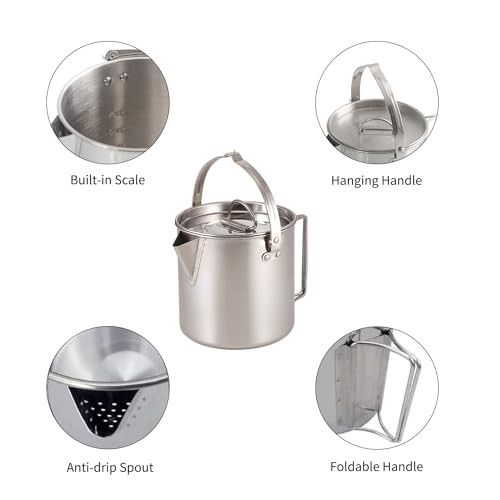 ZLWENA 1.2L Stainless Steel Camping Pot Tea Kettle-4