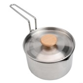 Mixabloem 1 L Stainless Steel Camping Kettle Pot with Wood Handle