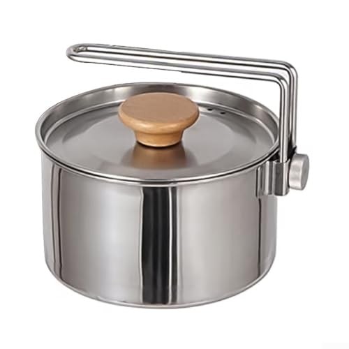 Mixabloem 1 L Stainless Steel Camping Kettle Pot with Wood Handle-2