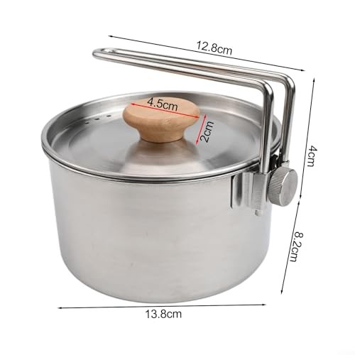 Mixabloem 1 L Stainless Steel Camping Kettle Pot with Wood Handle-3