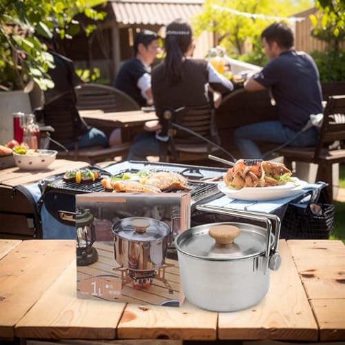 Mixabloem 1 L Stainless Steel Camping Kettle Pot with Wood Handle-4