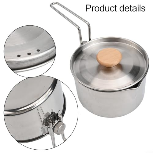 Mixabloem 1 L Stainless Steel Camping Kettle Pot with Wood Handle-5