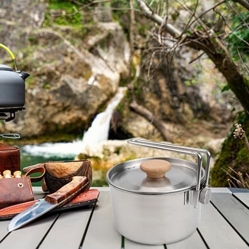 Mixabloem 1 L Stainless Steel Camping Kettle Pot with Wood Handle-6