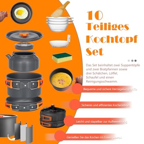 qhklew 10-Piece Camping Cookware Set for 2 to 4 People-3